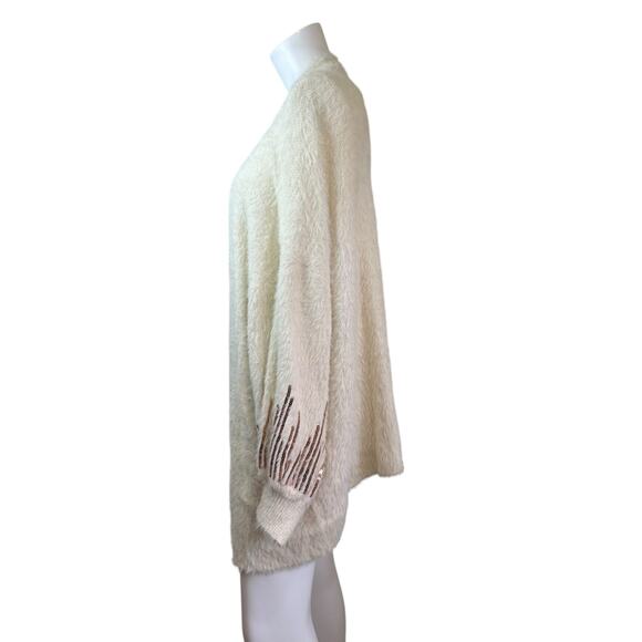 Rain + Rose Cream Soft Open Puff Sleeve with Sequin Cardigan sz L $122 orig NWT - Picture 6 of 11